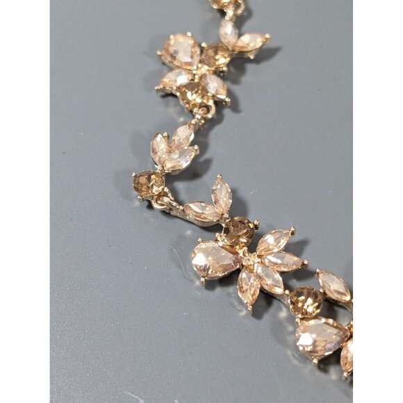 Golden Beige Rhinestone Teardrop Tennis Statement Necklace Elegant Evening Spark - Picture 5 of 11